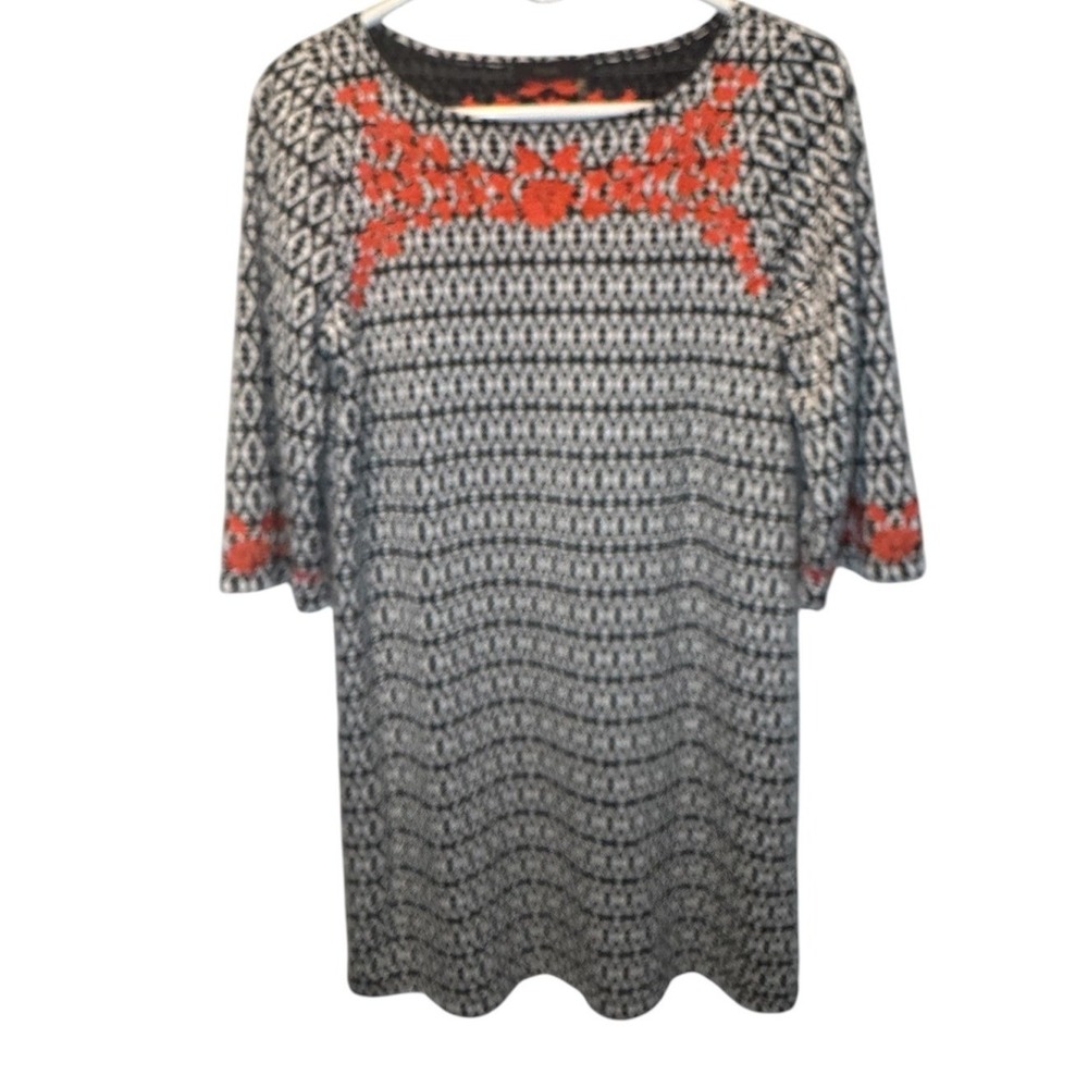 THML Womens Colorful Embroidered Geometric‎ Knit Shift Dress Large Petite